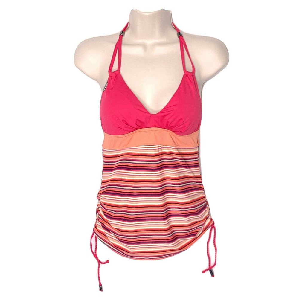 Lole Tankini Top SZ Small Striped Peach Halter